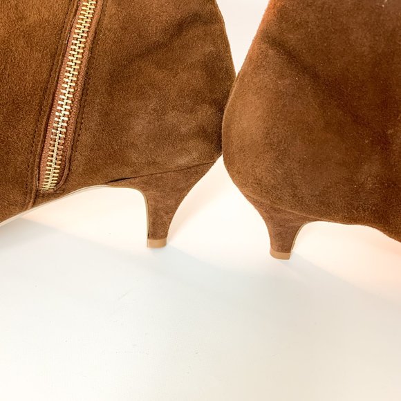 Anthropologie brown cognac pointy toe kitten heel snakeprint suede bootie 9.5 - Picture 2 of 8